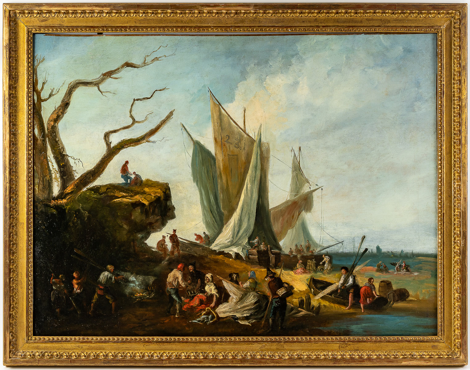 Port de Pêche à St. Tropez, 20ème Siècle, Huile sur Toile, Encadrée en vente sur Pamono