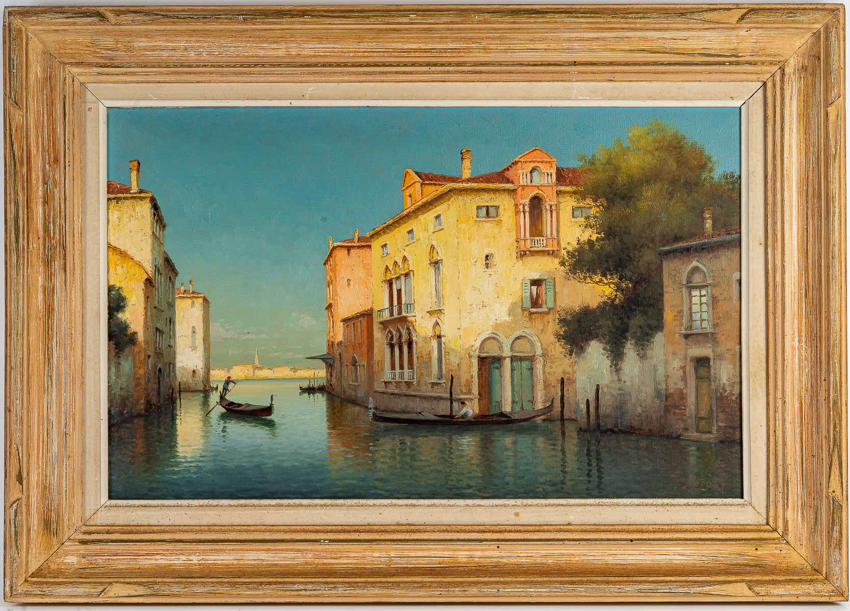 Alphonse Lecoz Gondole sur un Canal de Venise huile sur toile vers